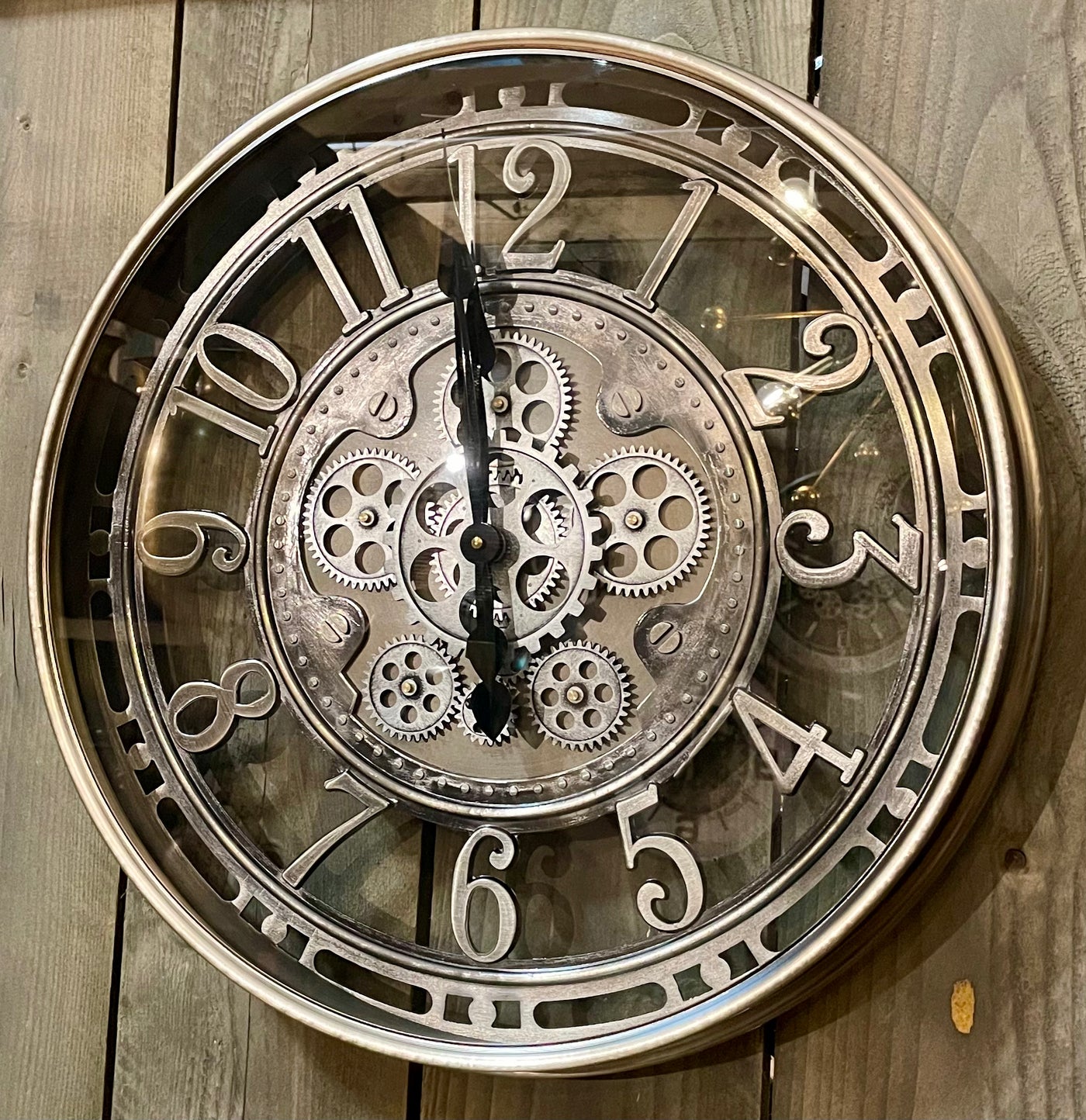Horloge murale à engrenages Berlin mécanisme mobile animation argent gris 55 cm utilisable en extérieur