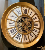 100 cm Wanduhr Zahnrad Zählwerk Animation gold Vintage weiss beige