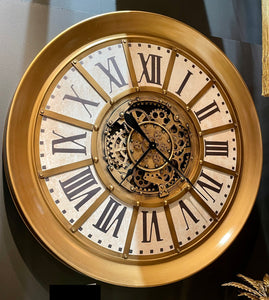 100 cm Wanduhr Zahnrad Zählwerk Animation gold Vintage weiss beige