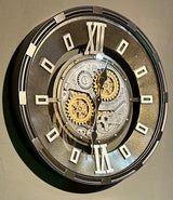 60 cm Industrial Belfast Wanduhr mit Zahnrad Silber Schwarz gold