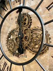 Große Wanduhr Industrie Stil Zahnrad Zählwerk 60 cm Schwarz.