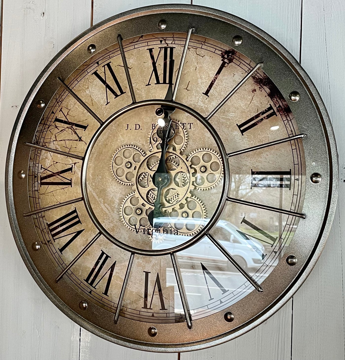 60 cm Vintage DUBLIN Wanduhr mit Animation Zählwerk Zahnrad Anthrazit Grau