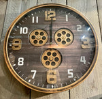 Lade das Bild in den Galerie-Viewer, Kleine Wanduhr 50 cm Industrie Stil Zahnrad Zählwerk Gold - Braun
