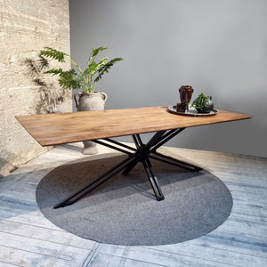 Esstisch Madras Mango massiv 120 bis 220 mit "Schweizer Kante" Echtholz mit Design Spider Gestell in 6 Größen