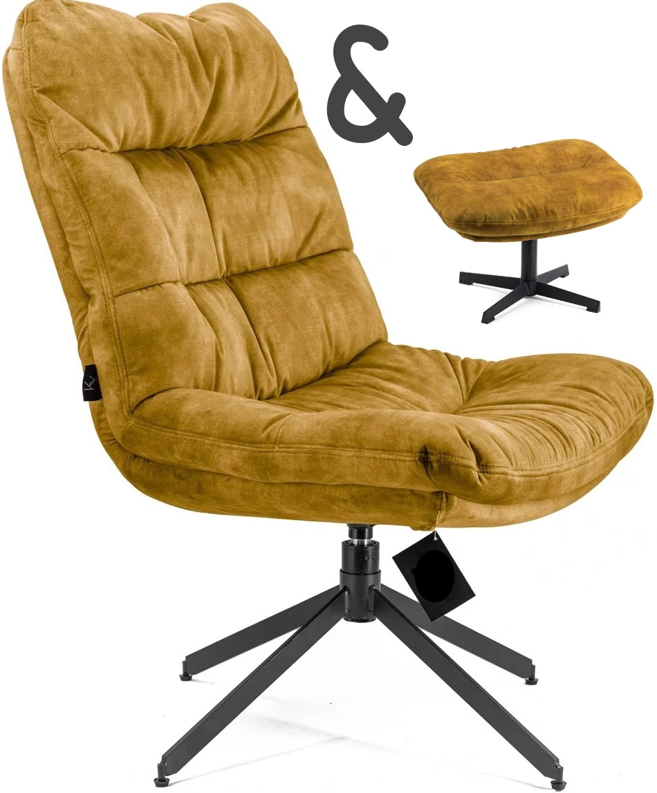 Fauteuil pivotant design en velours Peggy, fauteuil de réception ou de détente pour salon, jaune-doré