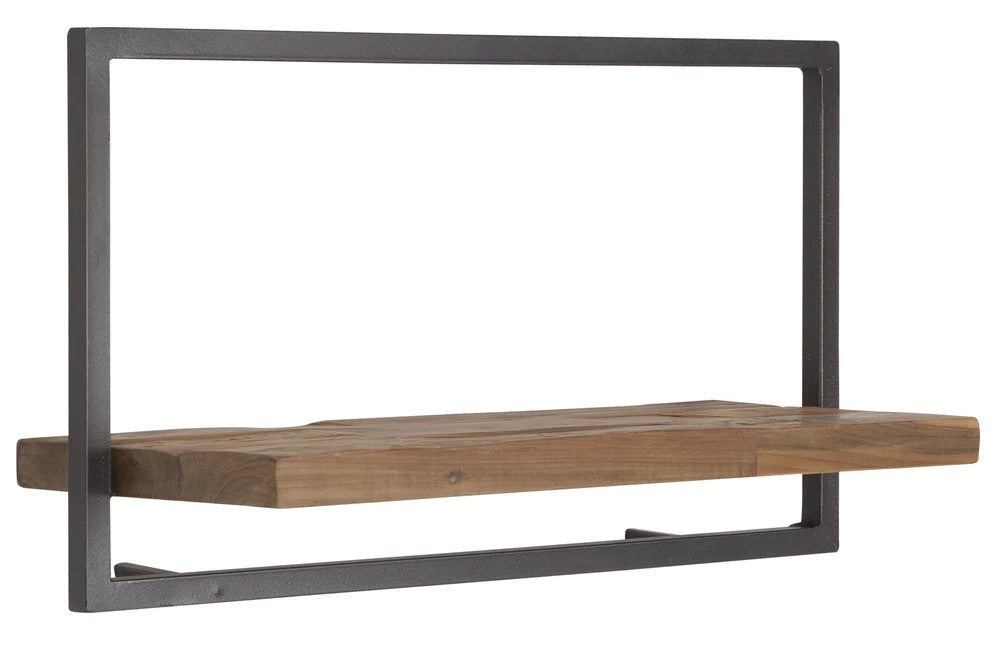 SHELFMATE Typ A Wandregal Industrial Möbel Teakholz Metall schwarz Blankstahl Hängeregal Industrie Stil Regal Used Look Teak Holz