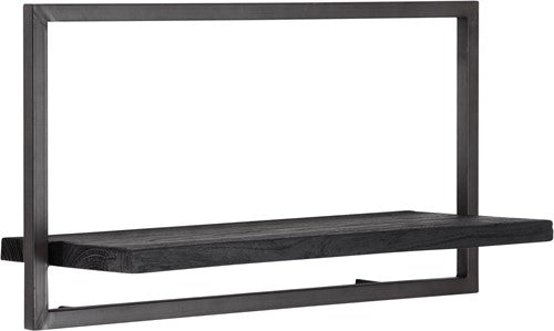 BLACK SHELFMATE Typ A schwarz Wandregal Industrial Möbel Teakholz Metall Blankstahl Hängeregal Industrie Stil Regal Used Look Teak Holz