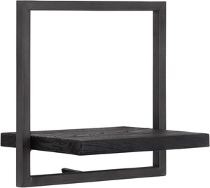 BLACK SHELFMATE Typ B schwarz Wandregal Industrial Möbel Teakholz Metall Blankstahl Hängeregal Industrie Stil Regal Used Look Teak Holz