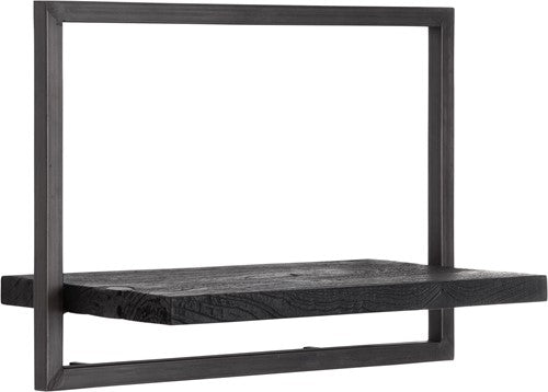 BLACK SHELFMATE Typ C Wandregal schwarz Industrial Möbel Teakholz Metall Blankstahl Hängeregal Industrie Stil Regal Used Look Teak Holz