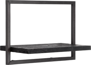 BLACK SHELFMATE Typ C Wandregal schwarz Industrial Möbel Teakholz Metall Blankstahl Hängeregal Industrie Stil Regal Used Look Teak Holz