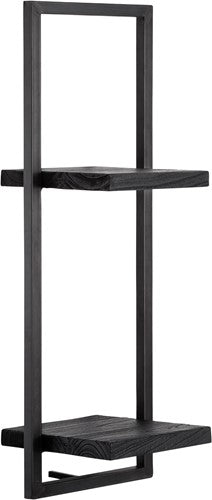 BLACK SHELFMATE Typ D Wandregal schwarz Industrial Möbel Teakholz Metall Blankstahl Hängeregal Industrie Stil Regal Used Look Teak Holz