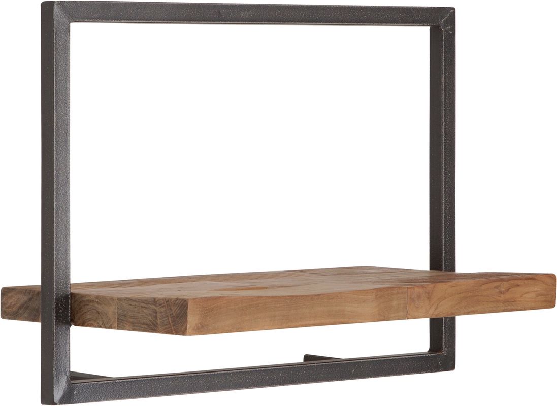 SHELFMATE Typ C Wandregal Industrial Möbel Teakholz Metall schwarz Blankstahl Hängeregal Industrie Stil Regal Used Look Teak Holz