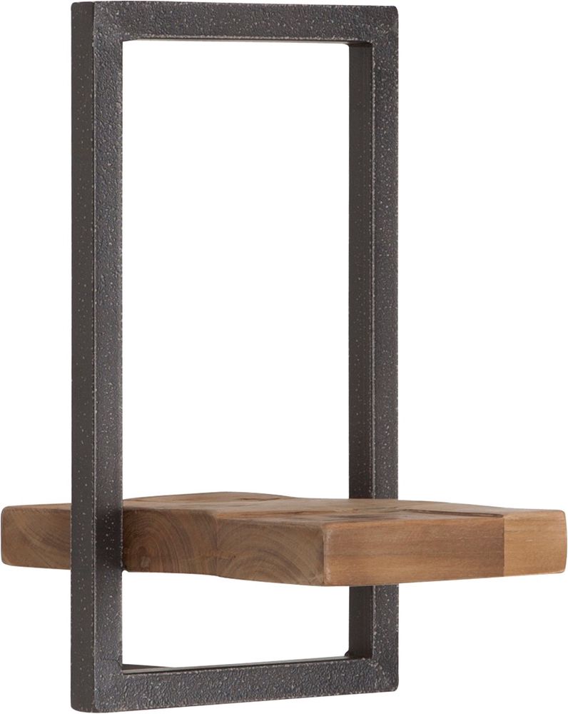 SHELFMATE Typ E Wandregal Industrial Möbel Teakholz Metall schwarz Blankstahl Hängeregal Industrie Stil Regal Used Look Teak Holz