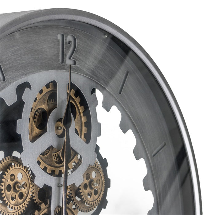 Silber Graue Industrial Wanduhr Zahnrad 60 cm Animation