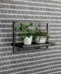 BLACK SHELFMATE Typ C Wandregal schwarz Industrial Möbel Teakholz Metall Blankstahl Hängeregal Industrie Stil Regal Used Look Teak Holz