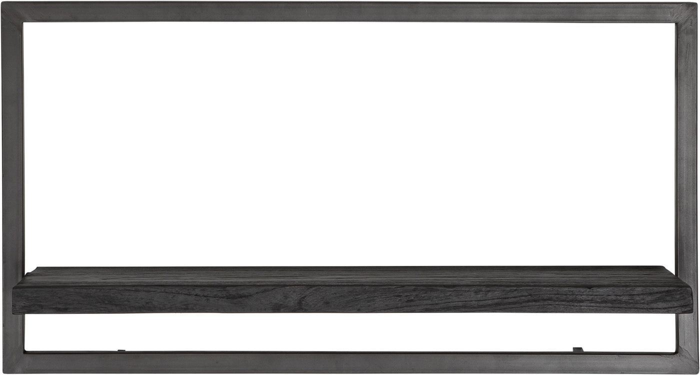 BLACK SHELFMATE Typ A schwarz Wandregal Industrial Möbel Teakholz Metall Blankstahl Hängeregal Industrie Stil Regal Used Look Teak Holz
