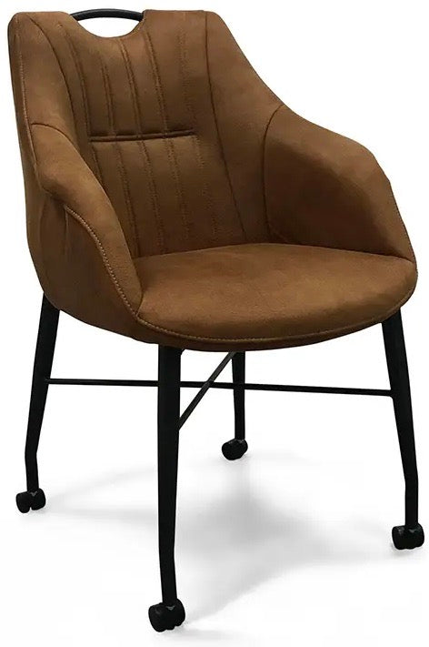 Armlehnenstuhl mit Rollen Nektus Mikrofaser in 3 Farben Cognac-braun Grün Anthrazit