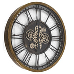 Lade das Bild in den Galerie-Viewer, Wanduhr 75 cm Industrie Vintage Stil Zahnrad Zählwerk drehend Gold / Rost - Braun
