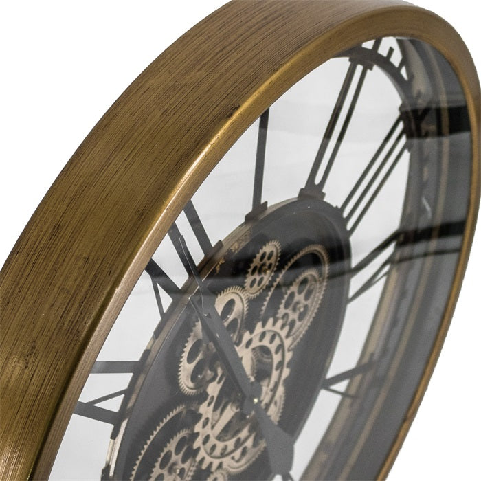Wanduhr 75 cm Industrie Vintage Stil Zahnrad Zählwerk drehend Gold / Rost - Braun