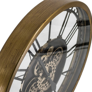 Wanduhr 75 cm Industrie Vintage Stil Zahnrad Zählwerk drehend Gold / Rost - Braun