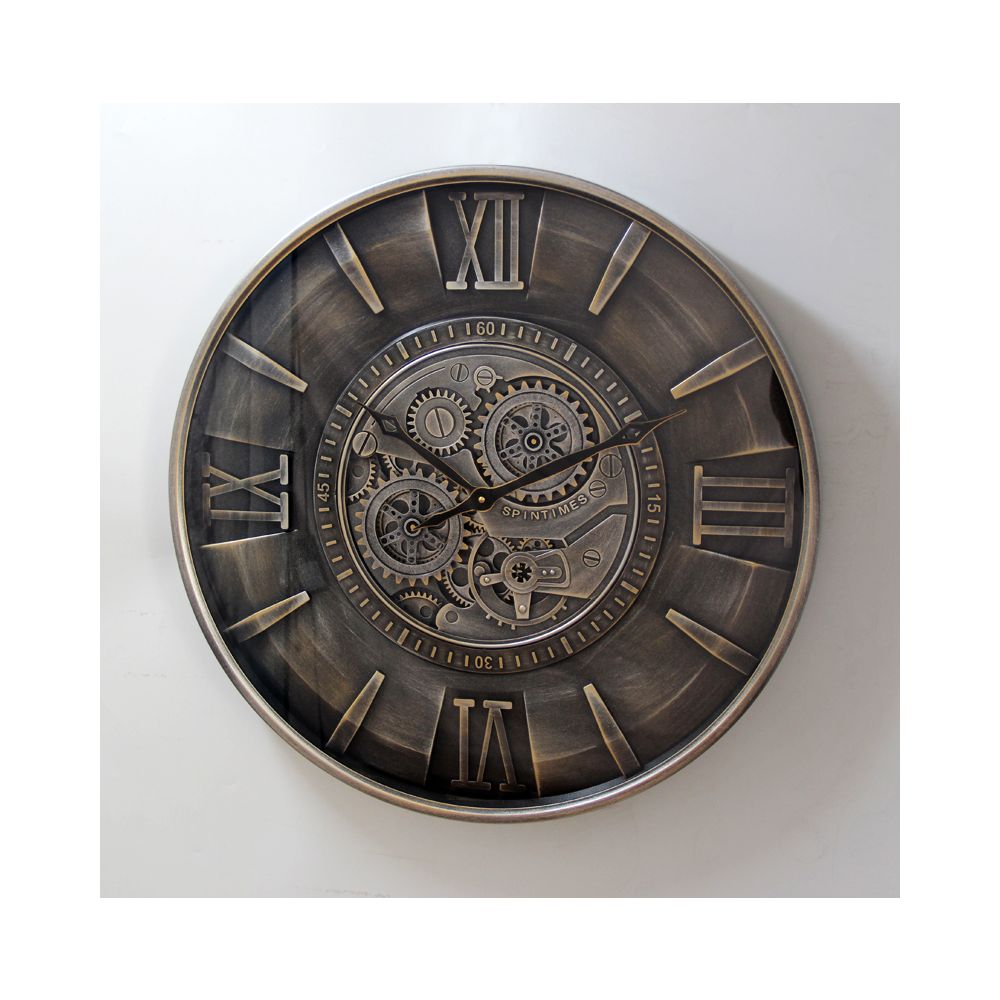 Leeds 59 cm Wanduhr Zahnrad Zählwerk Animation silber grau