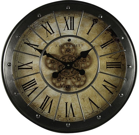 60 cm Vintage DUBLIN Wanduhr mit Animation Zählwerk Zahnrad Anthrazit Grau