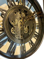 Lade das Bild in den Galerie-Viewer, 60 cm Weltkarte-Antik Wanduhr Zahnrad schwarz antik gold beweglich mit Zahnrädern
