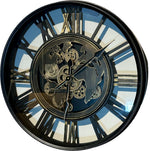 Lade das Bild in den Galerie-Viewer, 60 cm Weltkarte-Antik Wanduhr Zahnrad schwarz antik gold beweglich mit Zahnrädern
