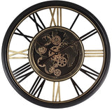60 cm Weltkarte Wanduhr Zahnrad schwarz gold beweglich mit Zahnrädern