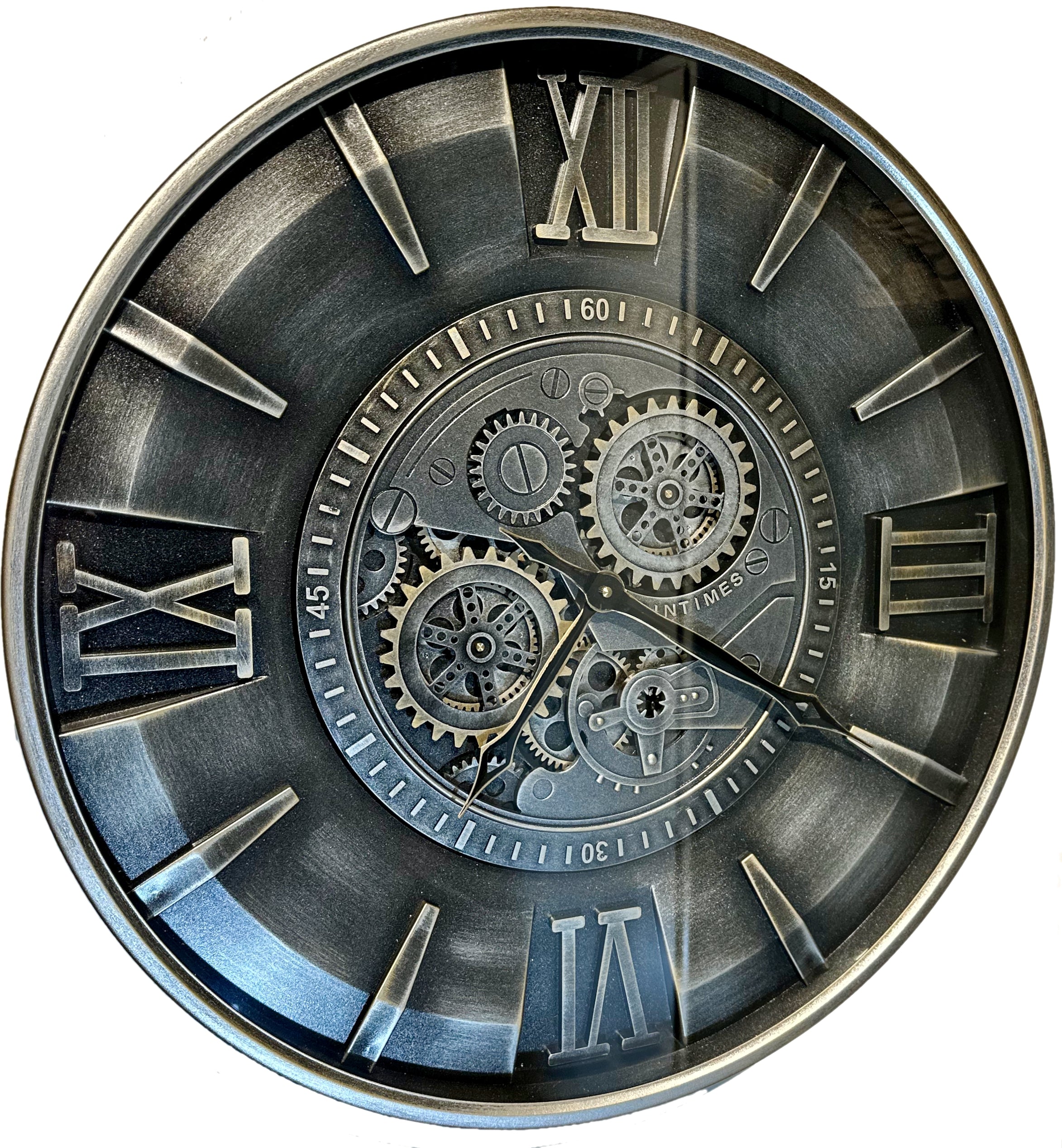 Leeds 59 cm Wanduhr Zahnrad Zählwerk Animation silber grau