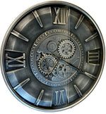 Lade das Bild in den Galerie-Viewer, Leeds 59 cm Wanduhr Zahnrad Zählwerk Animation silber grau
