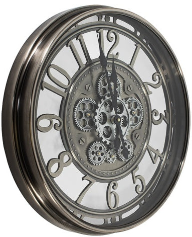 Horloge murale à engrenages Berlin mécanisme mobile animation argent gris 55 cm utilisable en extérieur