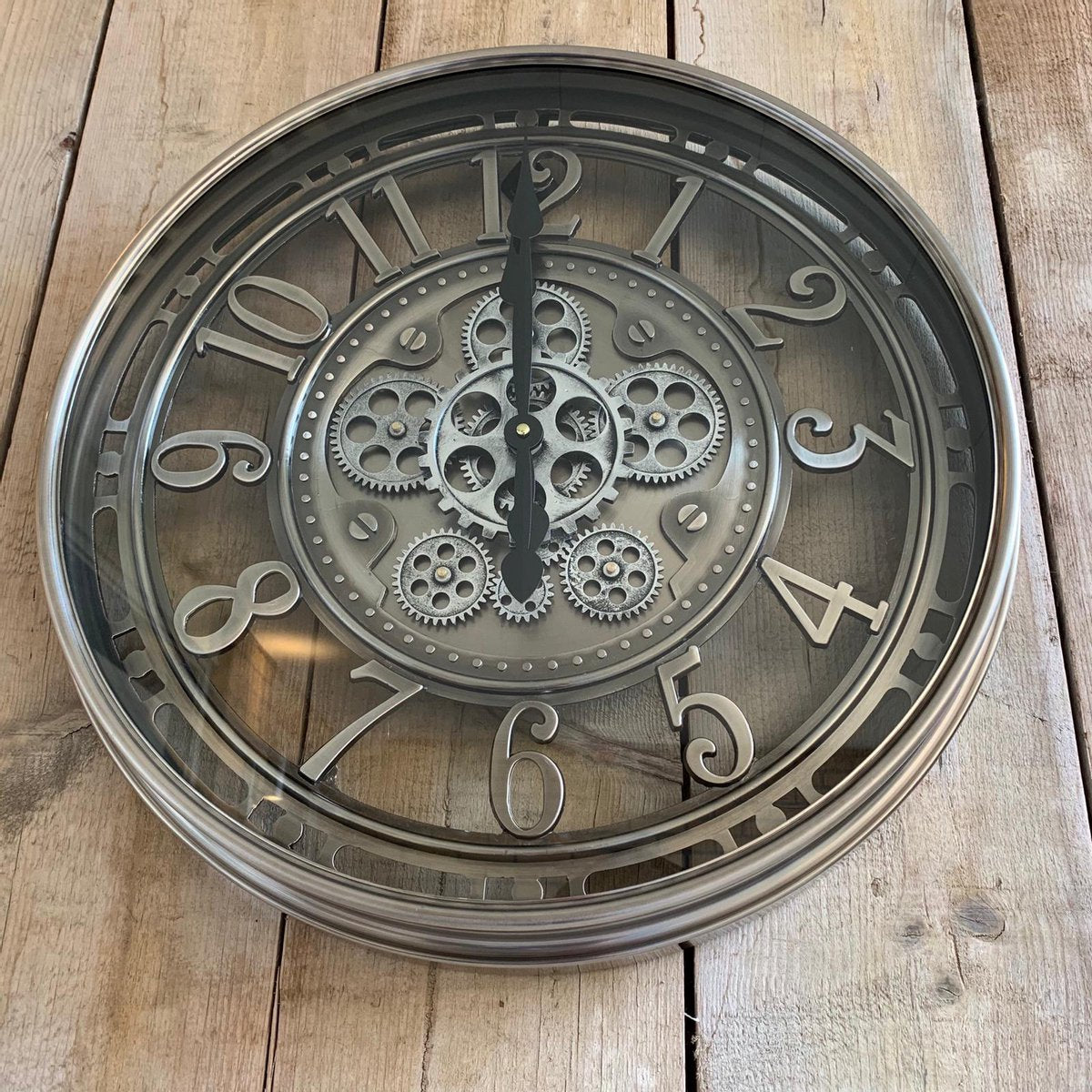 Horloge murale à engrenages Berlin mécanisme mobile animation argent gris 55 cm utilisable en extérieur
