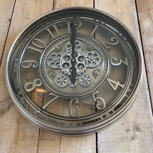 Wanduhr Zahnrad Berlin Zählwerk Animation silber grau 55 cm