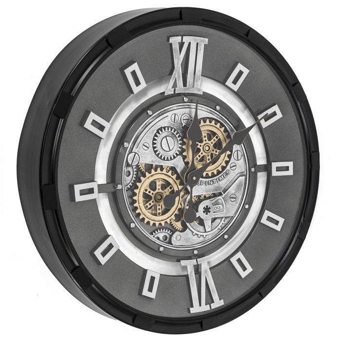 60 cm Industrial Belfast Wanduhr mit Zahnrad Silber Schwarz gold