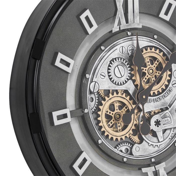 60 cm Industrial Belfast Wanduhr mit Zahnrad Silber Schwarz gold