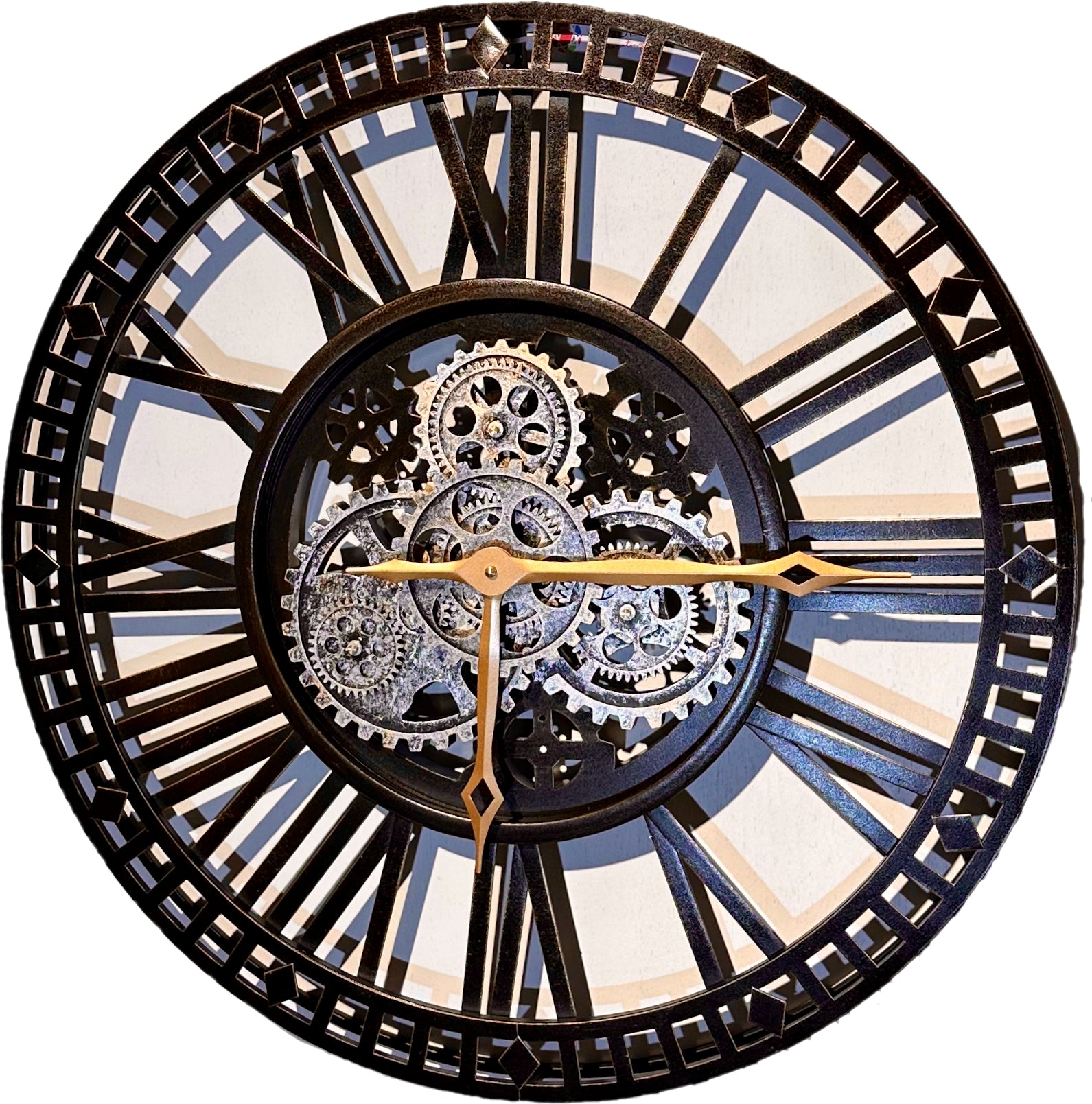 66 cm Wanduhr VENEDIG schwarz gold Industrial Metall Uhr Zahnrad
